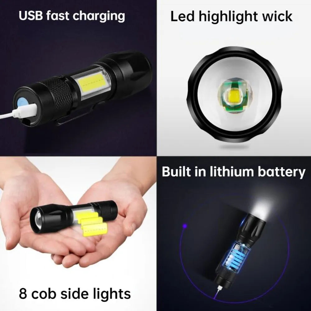 Zoomable Metal COB Flash Light Torch