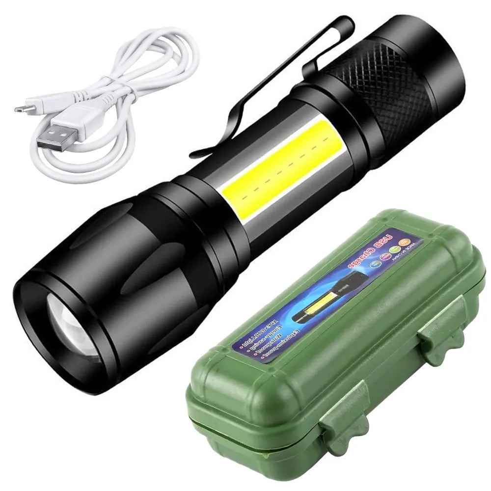 Zoomable Metal COB Flash Light Torch