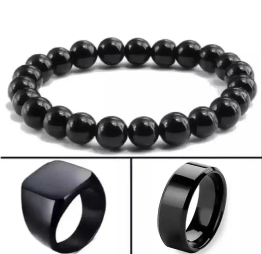 Black Combo Deal 3 In 1 Big Bracelet 1 Ring & 1 Black Chala For Men & Boys